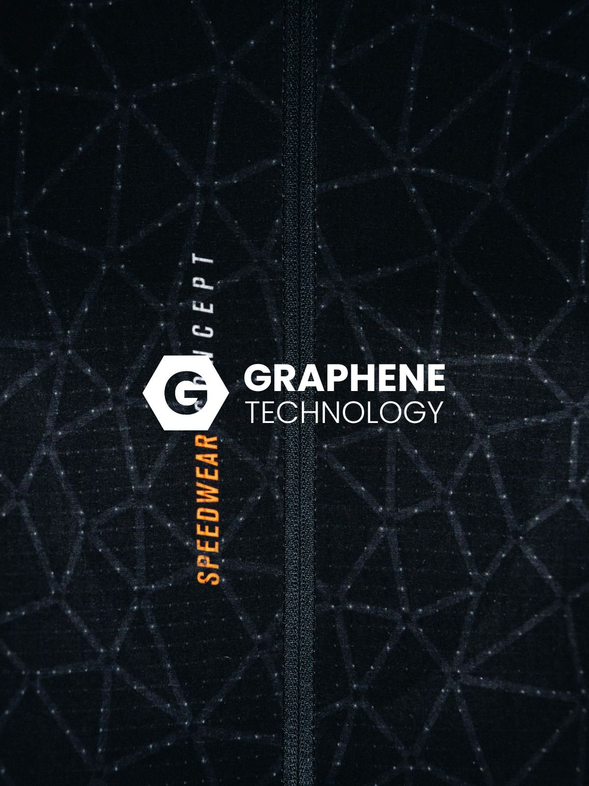 Close-up of Bioracer Speedwear Graphene black jersey fabric showing geometric structure and graphene technology label